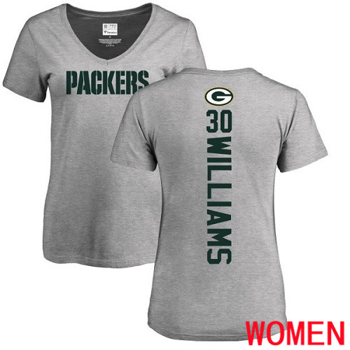 Green Bay Packers Ash Women #30 Williams Jamaal Backer V-Neck Nike NFL T Shirt->nfl t-shirts->Sports Accessory